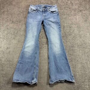 Wrangler Flare Leg Jeans Womens 30x31 Medium Wash Blue Y2K Boho Western Denim